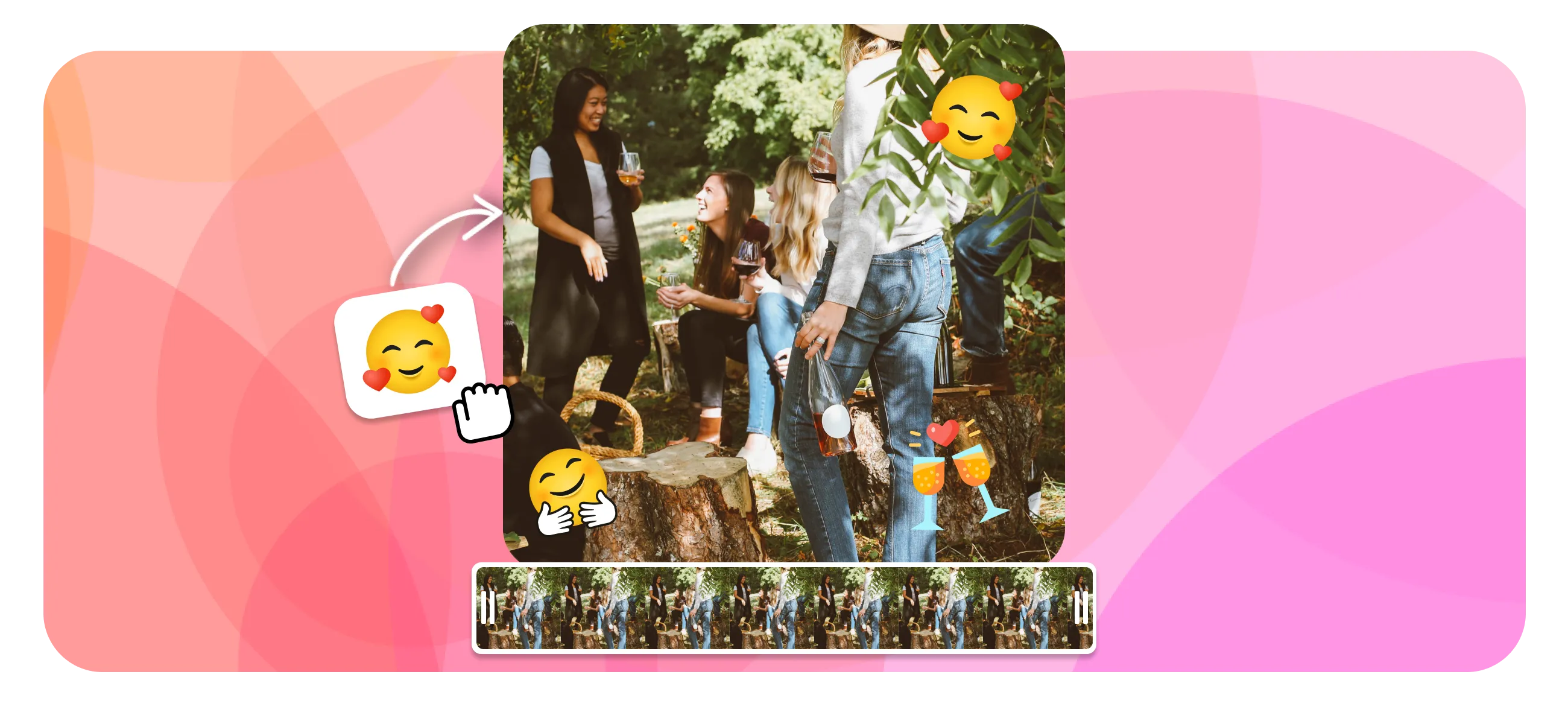Video editor preview with emoji placed on a video