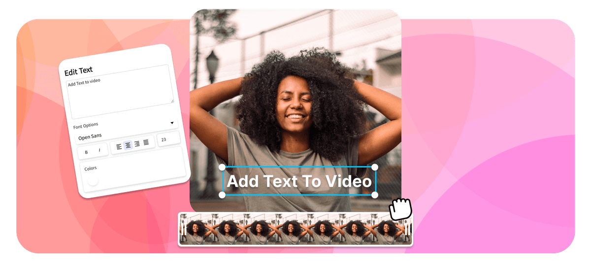 Hero - Video editor canvas with text added over a clip