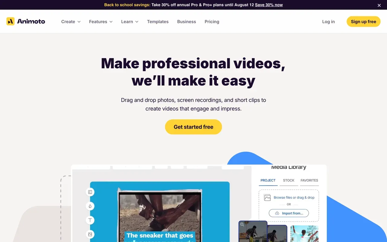 Animoto homepage, August 2026