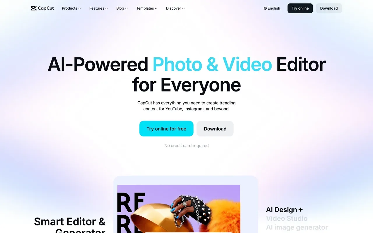 CapCut homepage, compared against the best CapCut alternatives