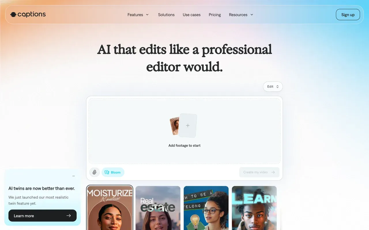 Captions app homepage, compared against the best Captions alternatives