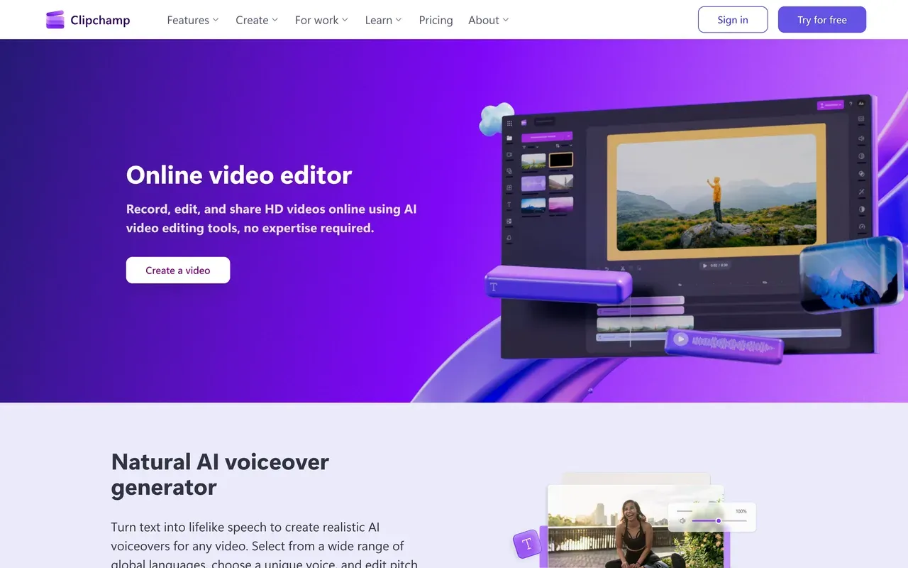 Clipchamp homepage, compared against the best Clipchamp alternatives