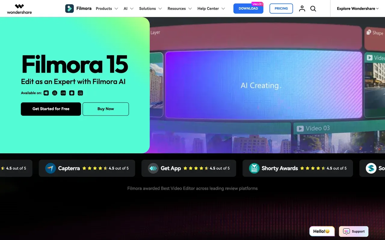 Wondershare Filmora homepage, August 2026