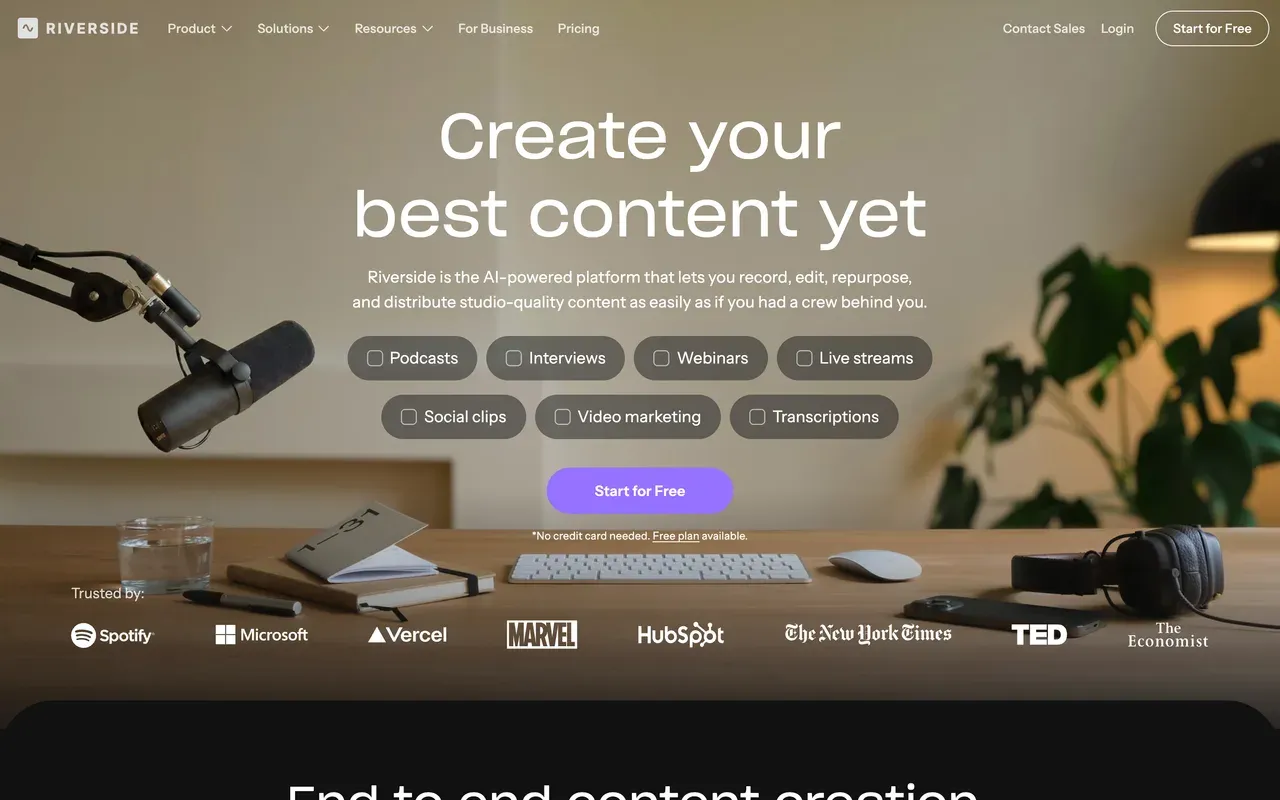 Riverside homepage, compared against the best Riverside alternatives