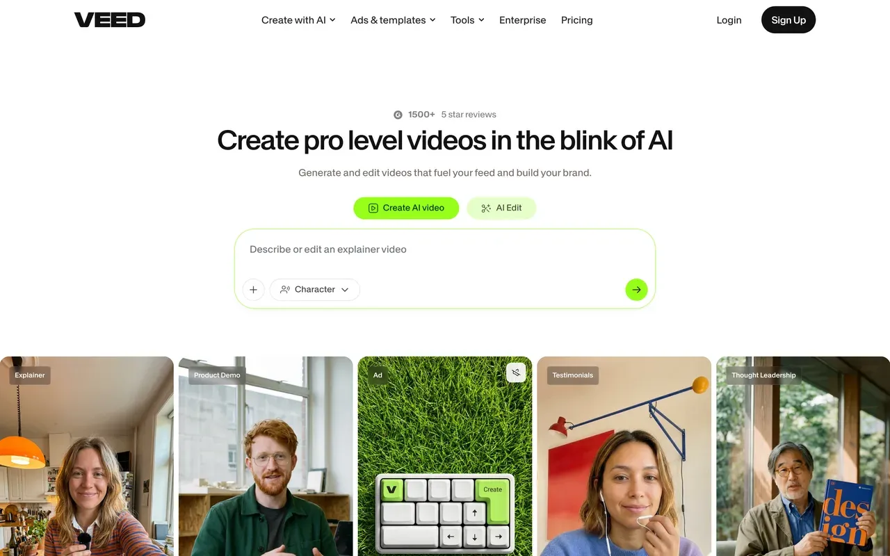 VEED homepage, compared against the best Veed.io alternatives
