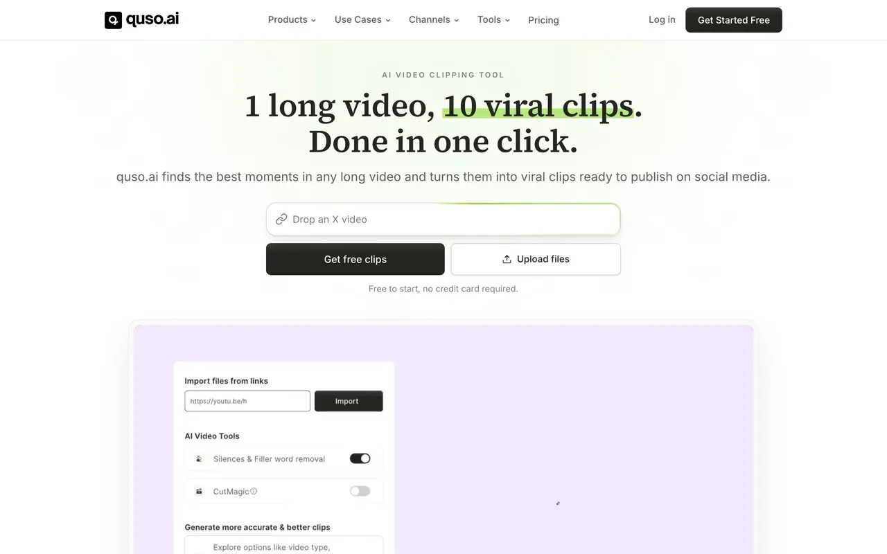 Quso.ai (formerly vidyo.ai) homepage, compared against alternatives