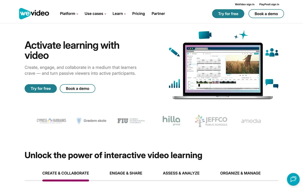 WeVideo homepage, August 2026