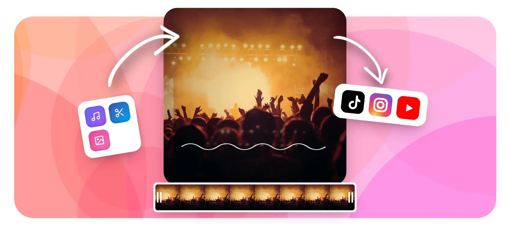 Beat sync editor snapping video cuts to the beats of a music track