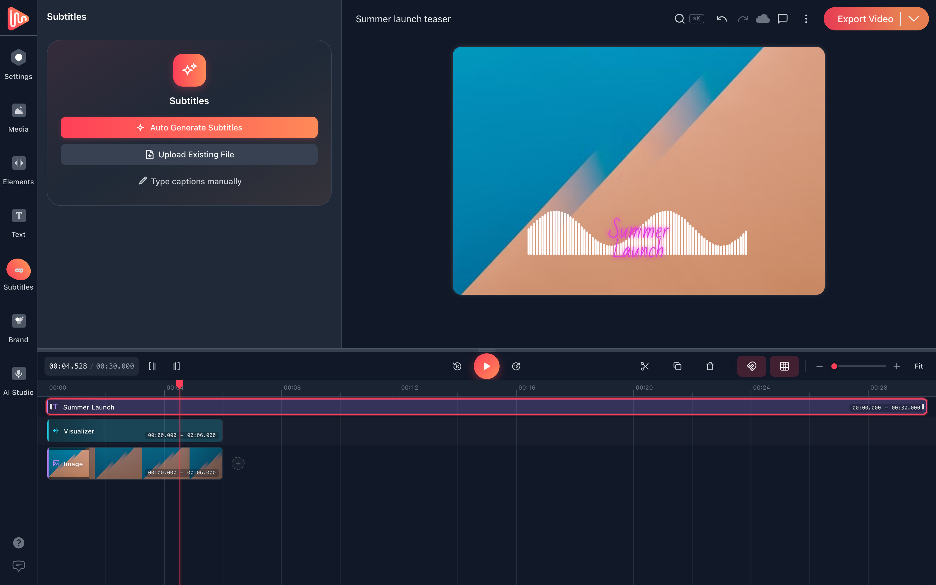 The EchoWave editor showing animated subtitles